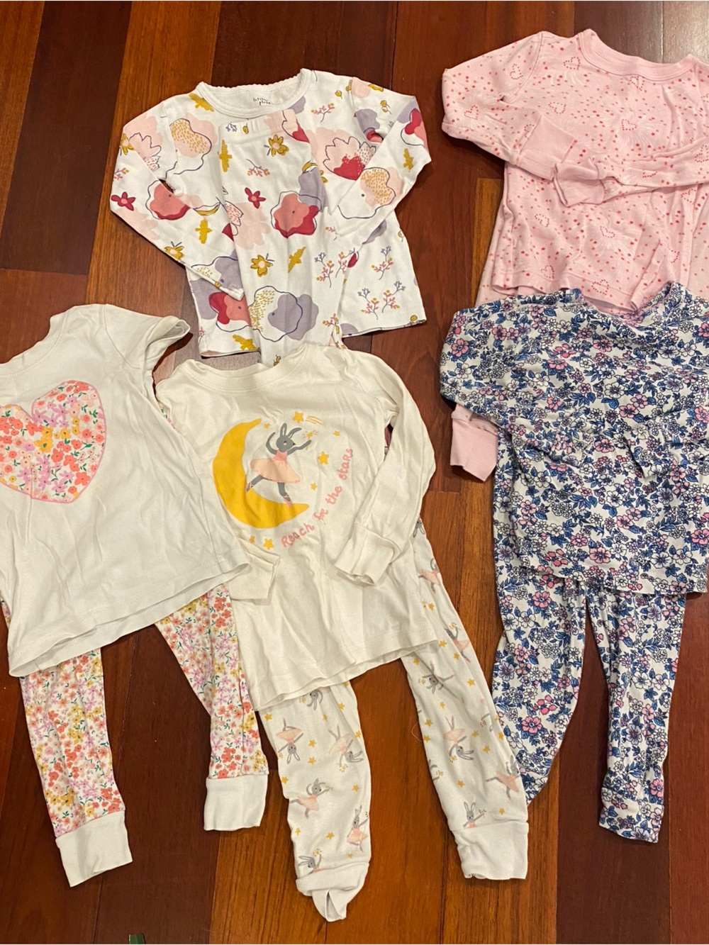 Girls' winter Long pants pajama lot of 5 Heart Set Pink, White & Blue